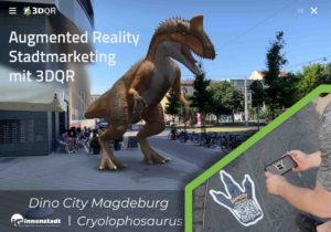 Augmented Reality Dinosaurier im Zentrum Magdeburgs